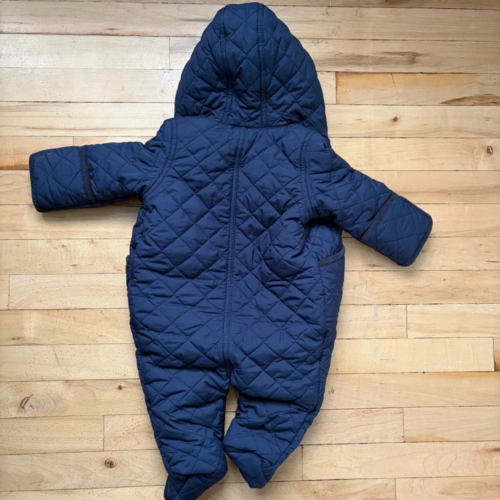 RALPH LAUREN Size 6M Baby MSRP‎ $135 Hooded Barn Bunting Navy  Quilted Snowsuit